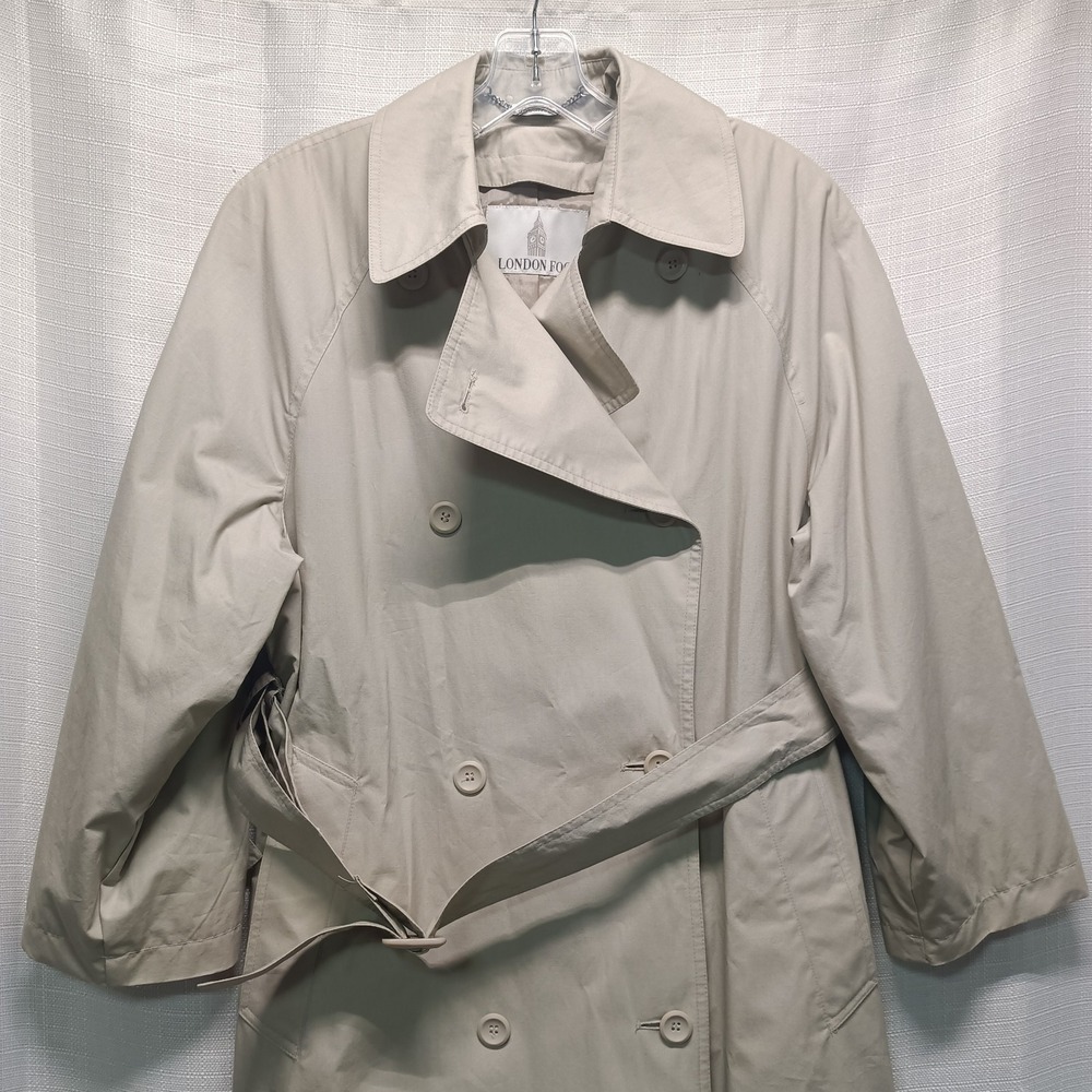 London Fog Womens 6P Beige Double Breasted Trench Coat Belted No Lining